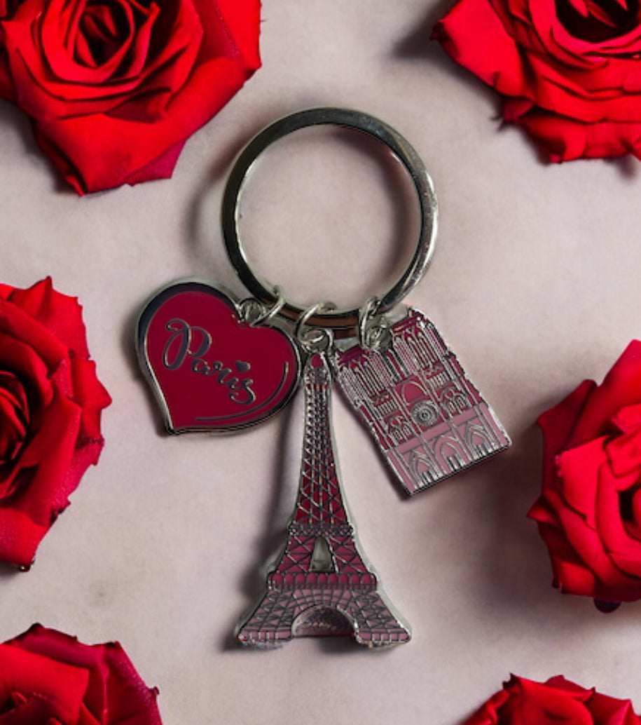 Porte clés Tour Eiffel Notre Dame de Paris rose