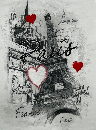 T-shirt Torre Eiffel Paris Coração com decote