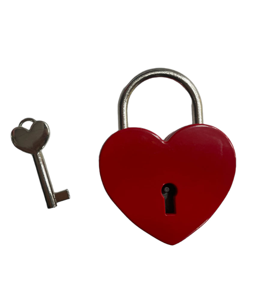 Red heart padlock with heart key