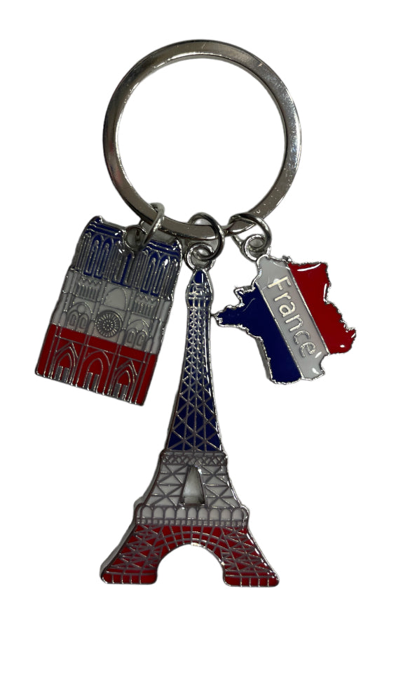 Key ring Eiffel Tower Notre Dame Paris Tricolore