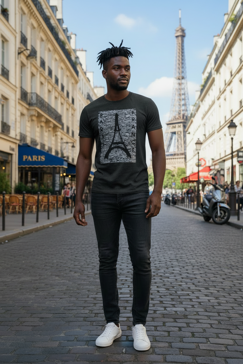 T-shirt Eiffel Tower Paris France black - Souvenirs of Paris, PAR