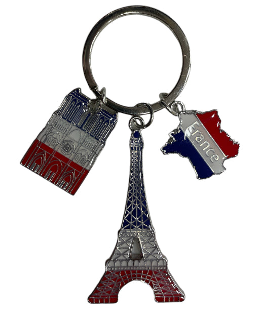 Key ring Eiffel Tower Notre Dame Paris Tricolore