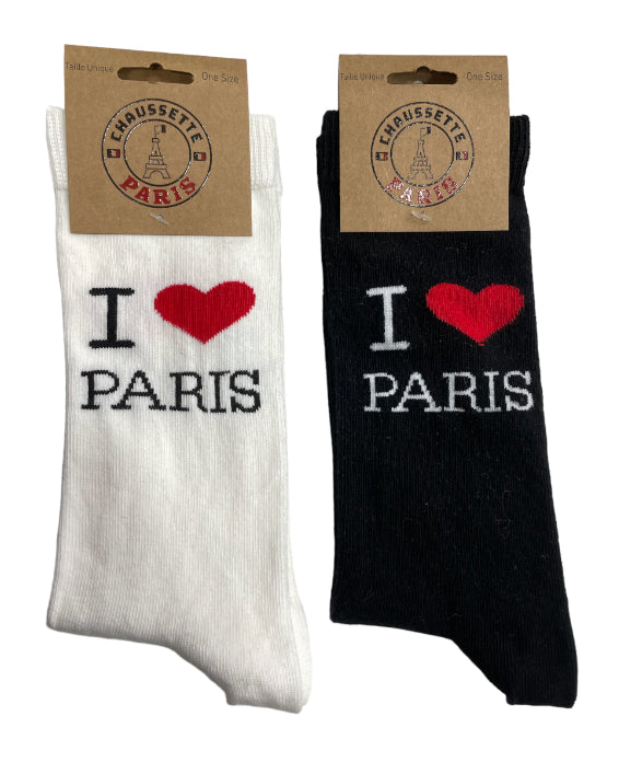 Pair of I LOVE PARIS black or white socks