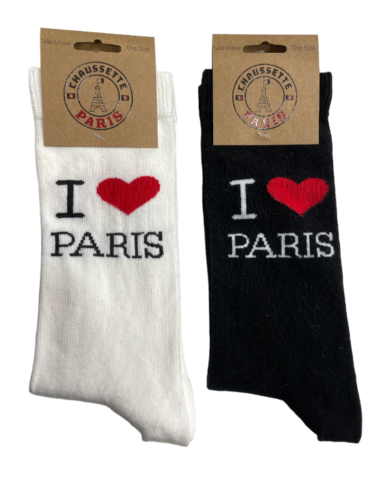 Paire de chaussette I LOVE PARIS noir ou Blanche