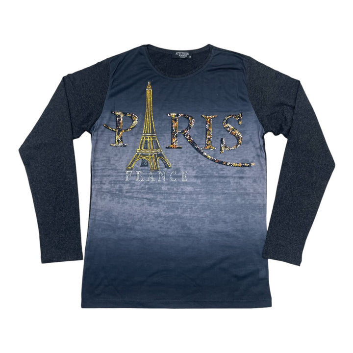 Long Sleeve Eiffel Tower Rhinestones