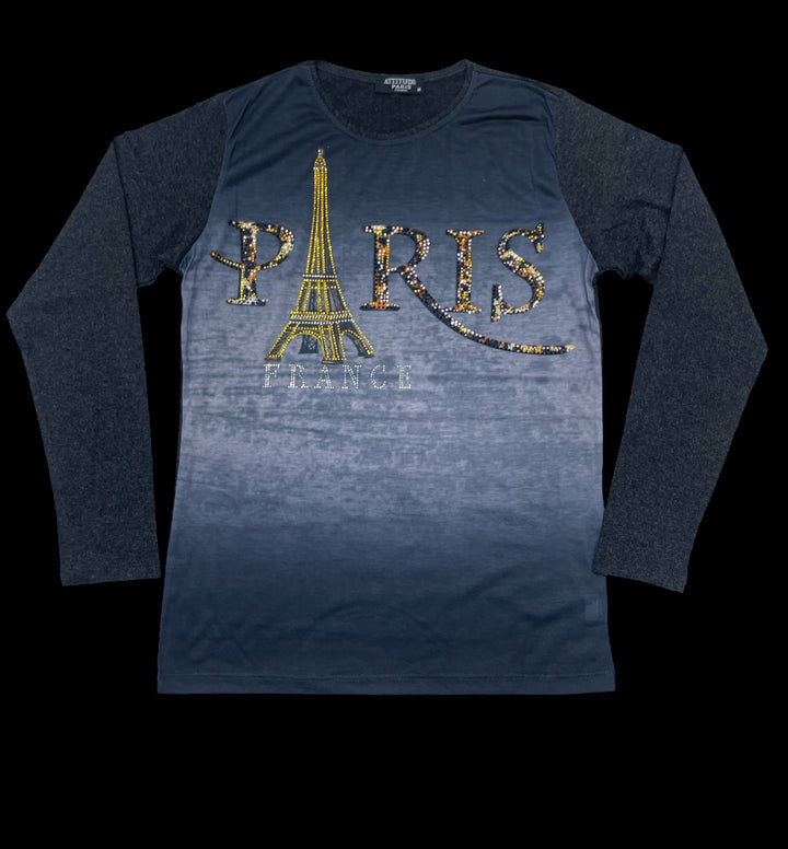 Long Sleeve Eiffel Tower Rhinestones