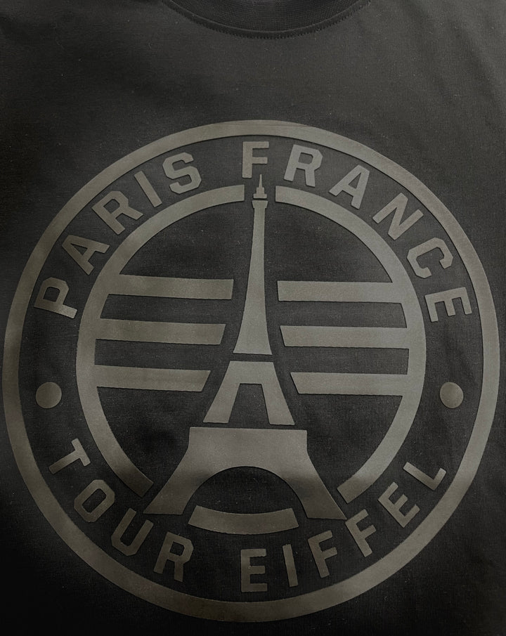 Eiffel Tower Paris France Full Black T-shirt