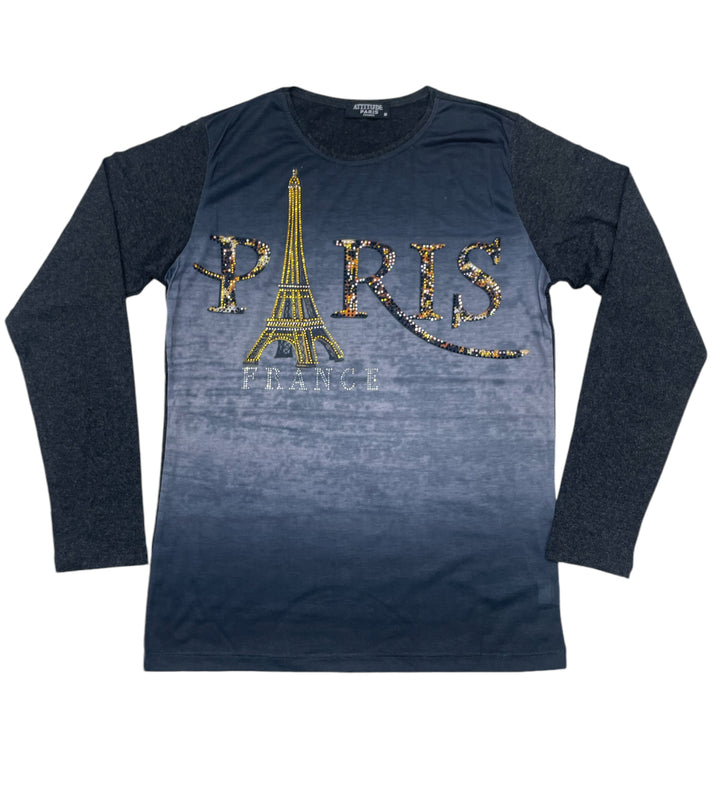Long Sleeve Eiffel Tower Rhinestones