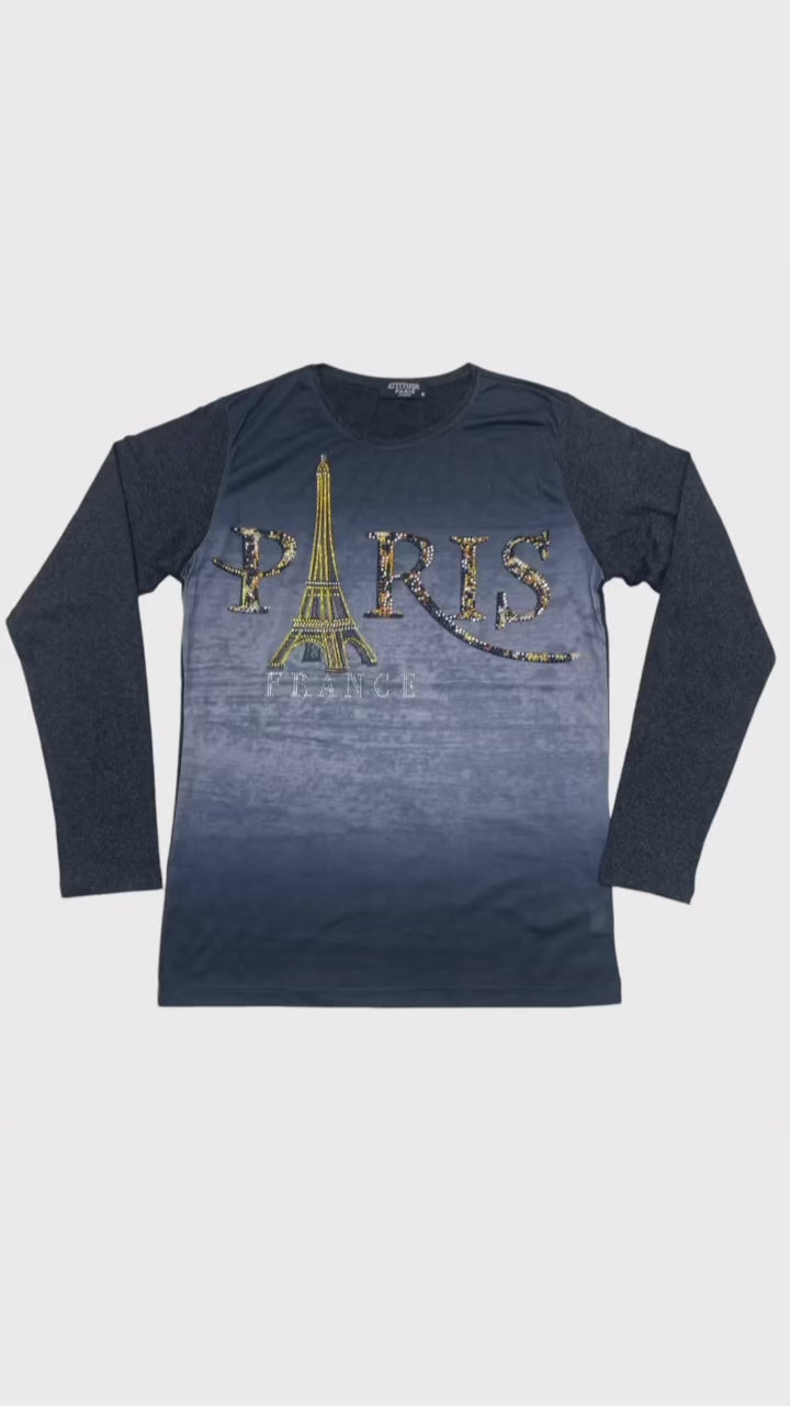 Long Sleeve Eiffel Tower Rhinestones