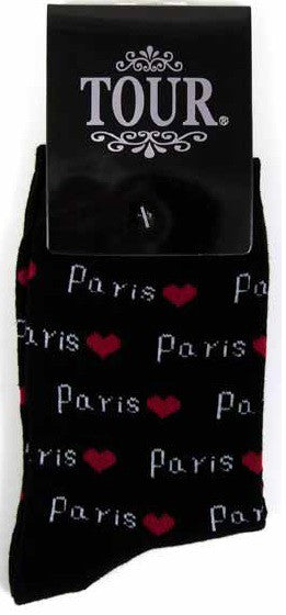 Chaussettes noires confortables avec cœurs rouge, ajoutant une touche parisienne à votre style.