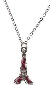 Collier Tour Eiffel argenté avec strass rose