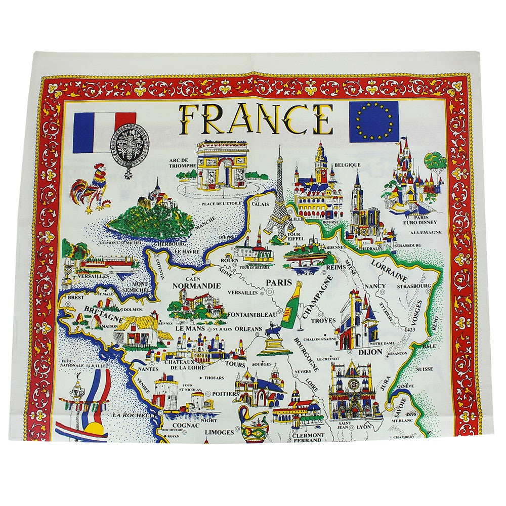 Torchon Carte de France et ses Monuments - Souvenirs de Paris, PAR