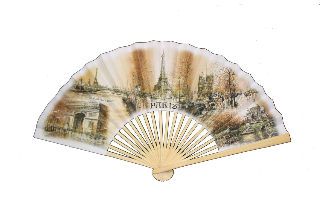 Eventail souvenir de Paris monuments maron
