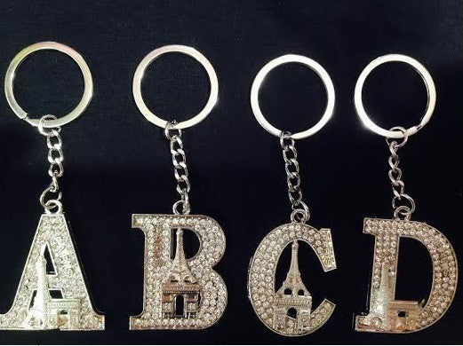 Porte clés Tour Eiffel strass alphabet initial