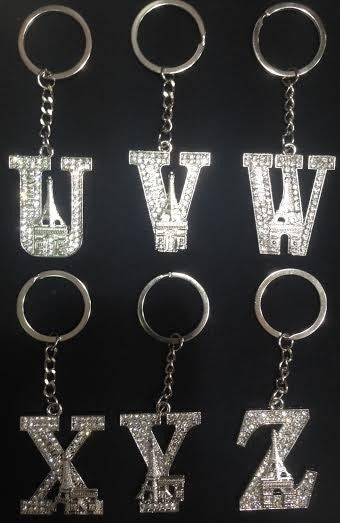 Porte clés Tour Eiffel strass alphabet initial