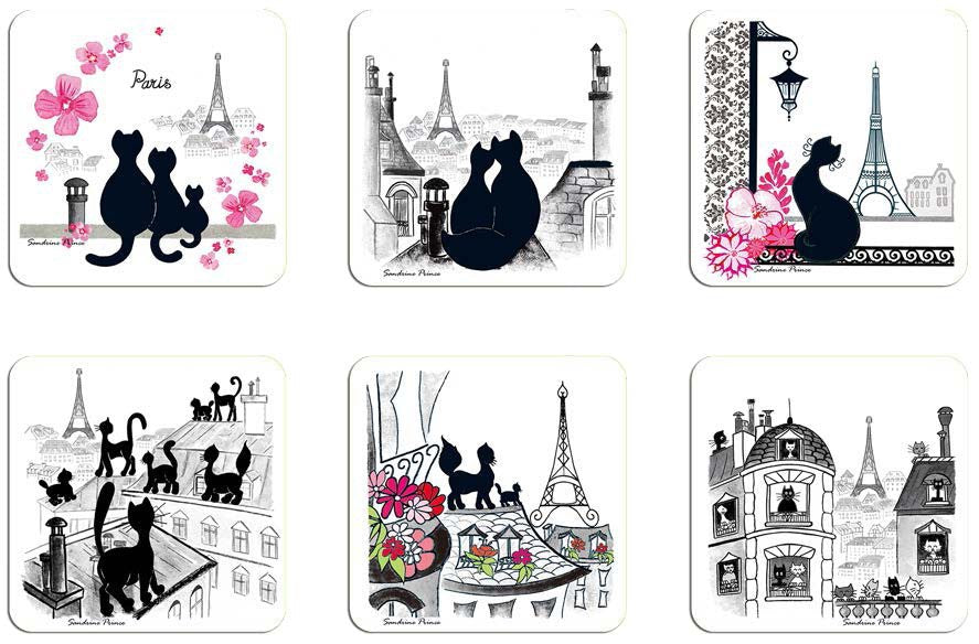6 Sous Verres les chats de París Tour Eiffel