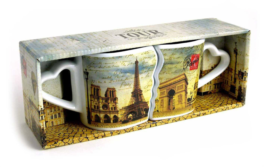 Tasse souvenir de Paris duo 4 monuments de Paris vintage