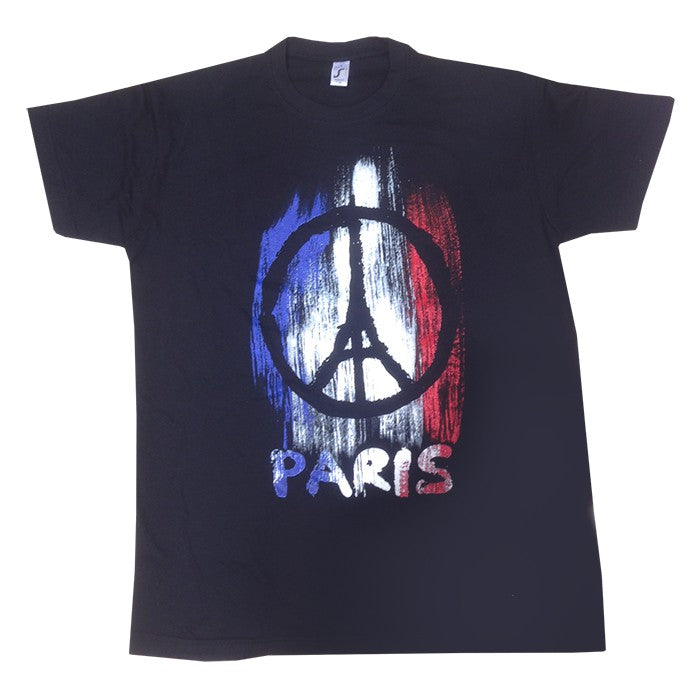 Tee-shirt noir avec design Tour Eiffel et symbole de la paix
