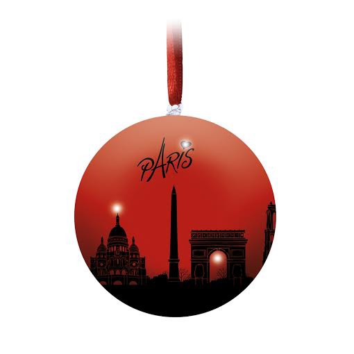 Boule de noël scintillante skyline rouge et noir