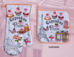 Gant de cuisine et manique cupcakes souvenirs de Paris