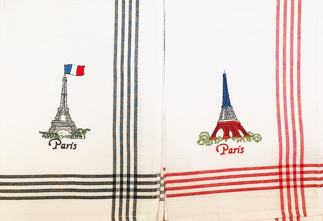2 Torchons Tour Eiffel Paris brodé