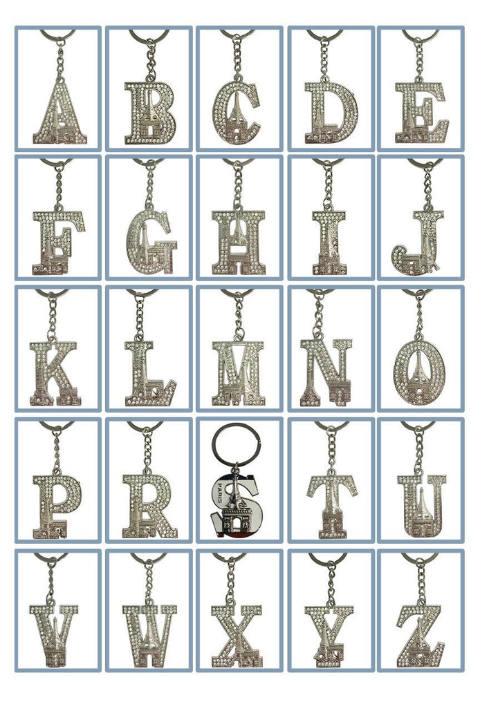 Porte clés Tour Eiffel strass alphabet initial