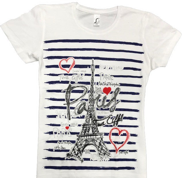 Tee-shirt avec design Tour Eiffel et coeur marin
