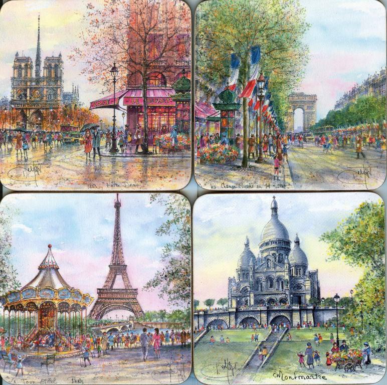 4 coasters Souvenirs of Paris - Souvenirs of France, PAR'ICI