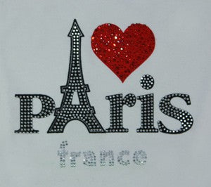 Tee-shirt femme blanc avec design Paris et coeur en strass
