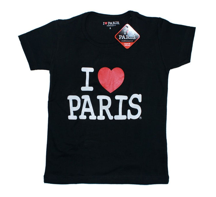 Tee-shirt noir pour femme avec design "I Love Paris" et coeur rouge