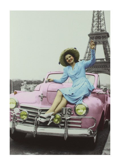 Carte postale Tour Eiffel et voiture rose