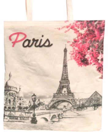 Sacola de algodão om a torre Eiffel e flores