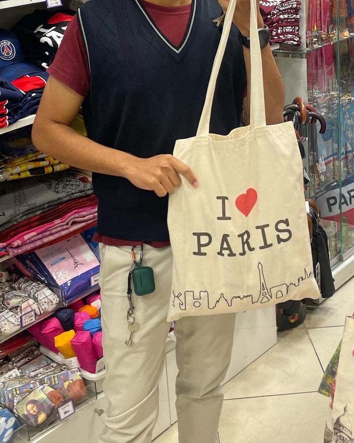 Bolsa I ❤️ Paris de algodão
