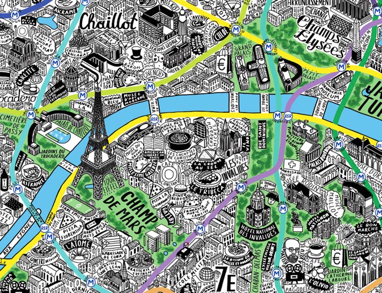 Une très belle carte de Paris dessinée à la main