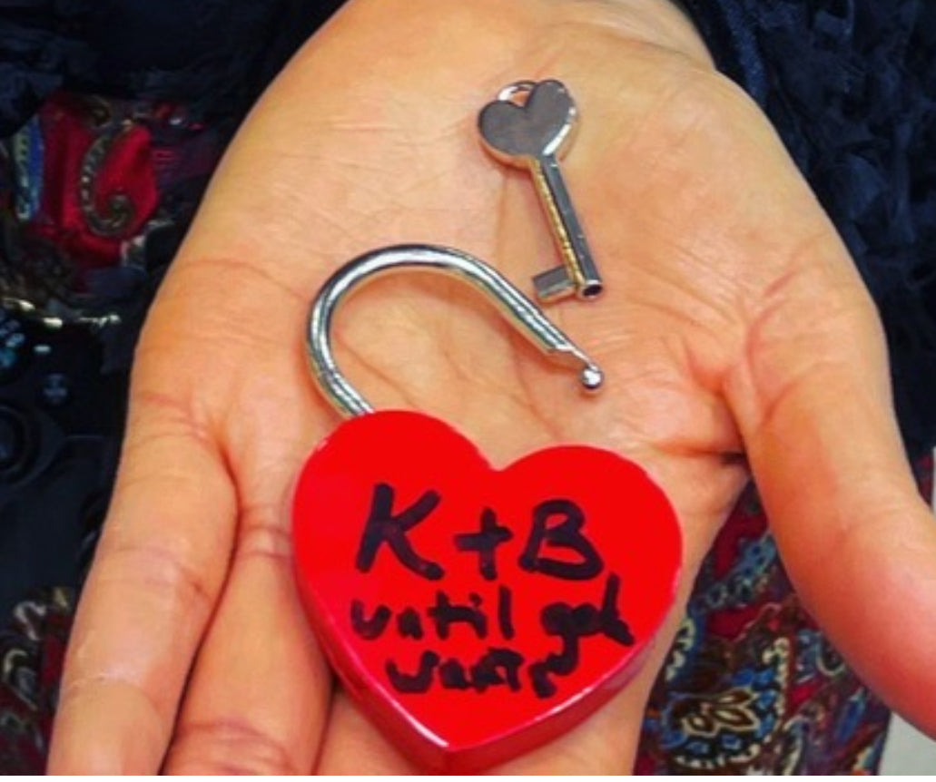 Red heart padlock with heart key