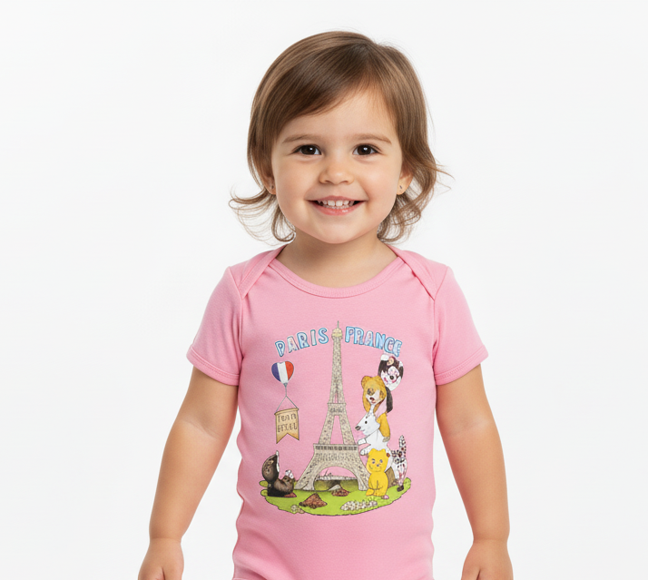 Body cor de rosa Paris Torre Eiffel e animais