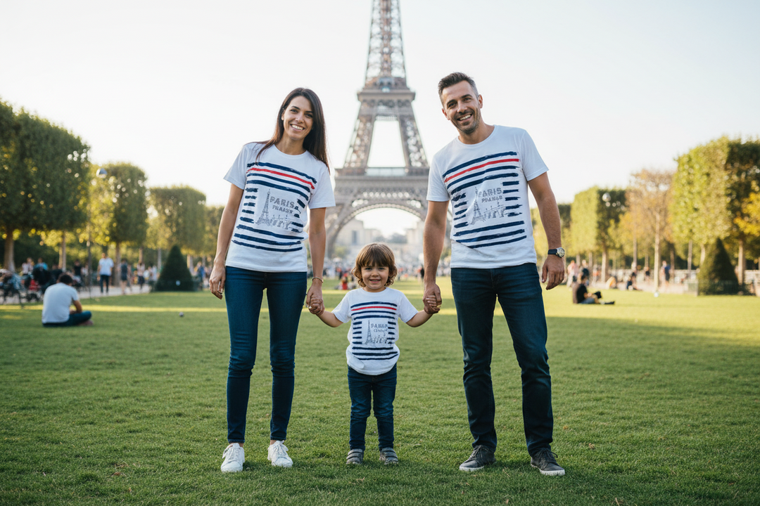 T-shirt França Paris Torre Eiffel tricolor