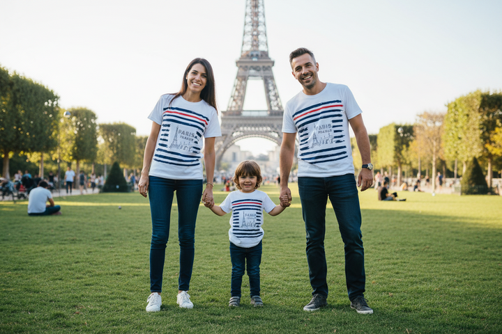 T-shirt França Paris Torre Eiffel tricolor