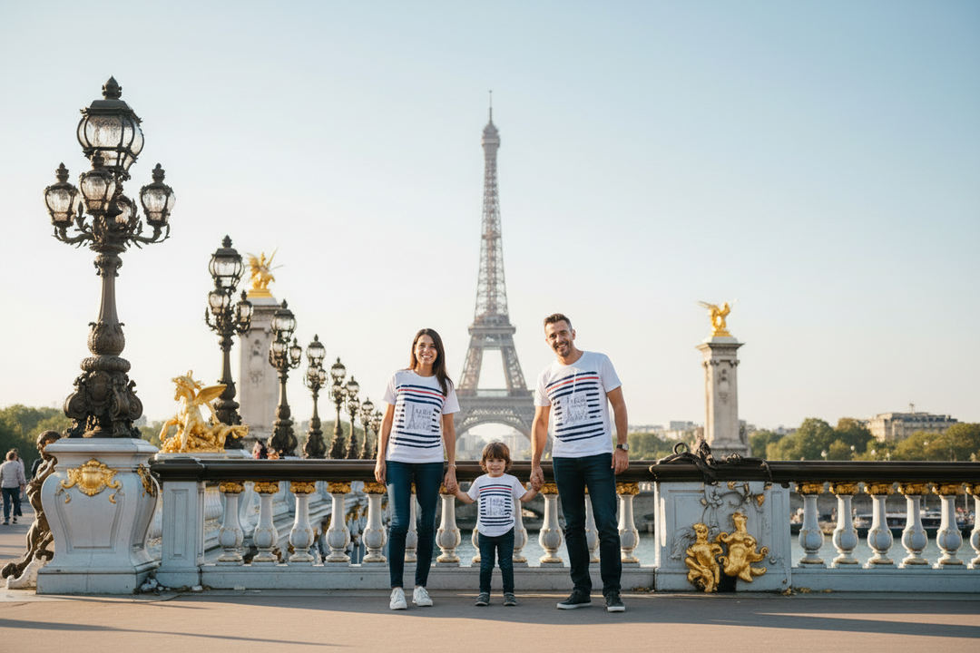 T-shirt França Paris Torre Eiffel tricolor