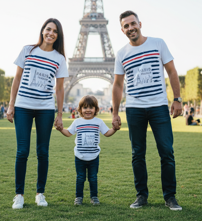T-shirt França Paris Torre Eiffel tricolor