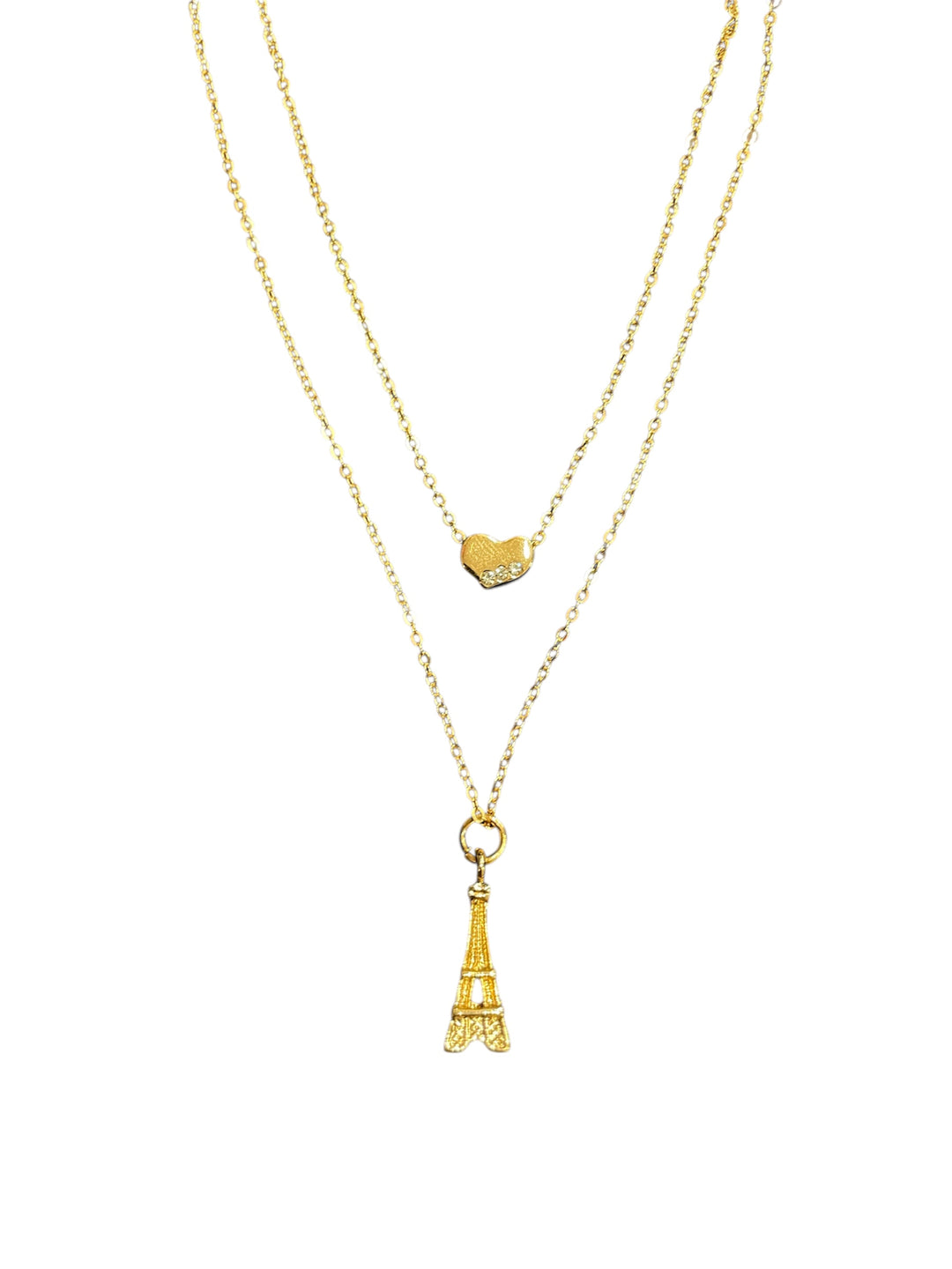 Colar Torre Eiffel corrente dupla coração