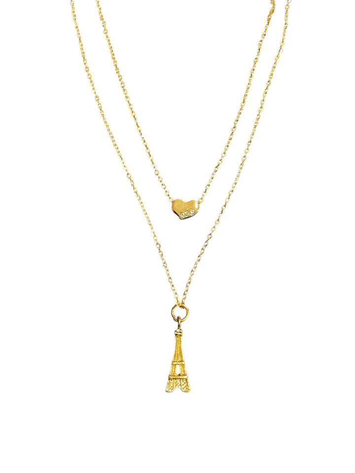 Colar Torre Eiffel corrente dupla coração