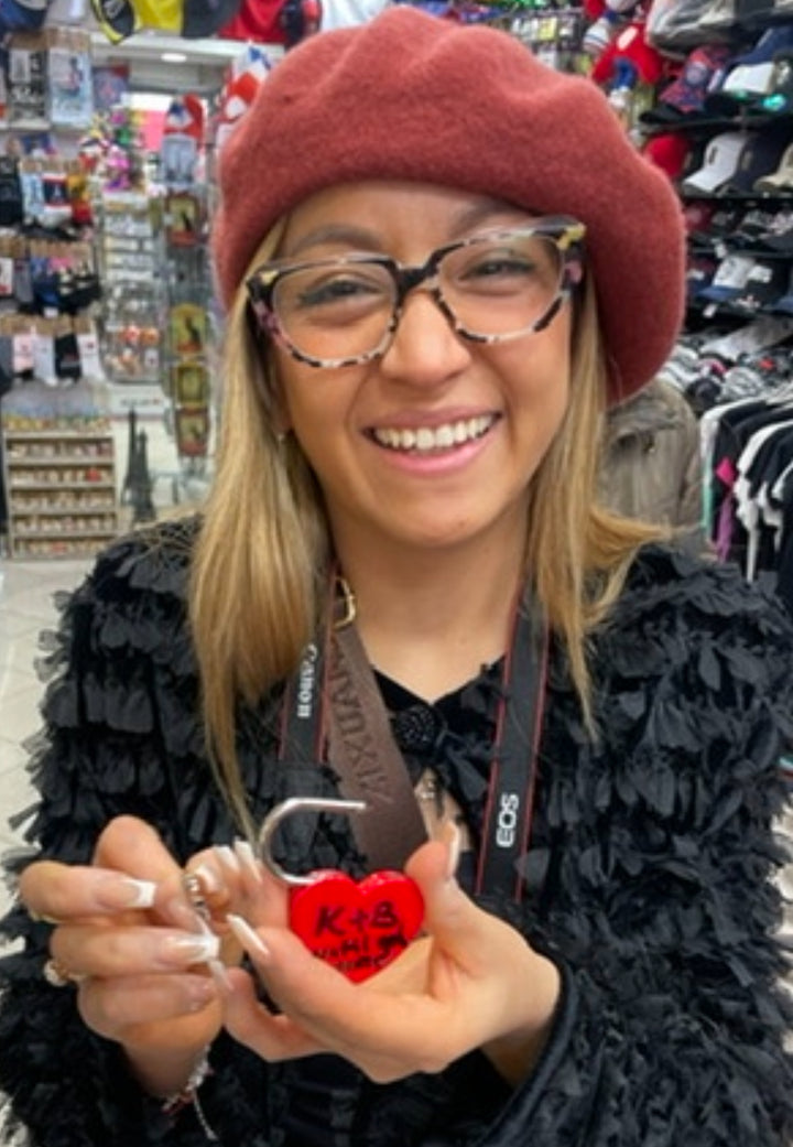 Red heart padlock with heart key