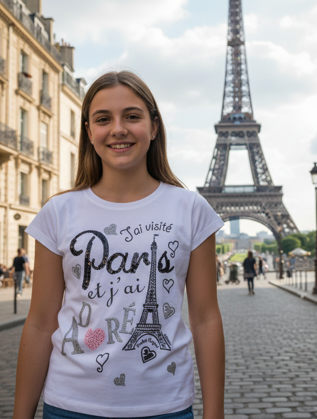 T-shirt Paris Torre Eifel "Eu visitei Paris e eu amei"