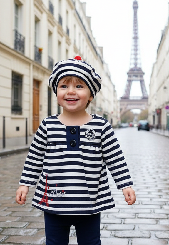 Conjunto Torre Eiffel Paris vestido + leggings + boina