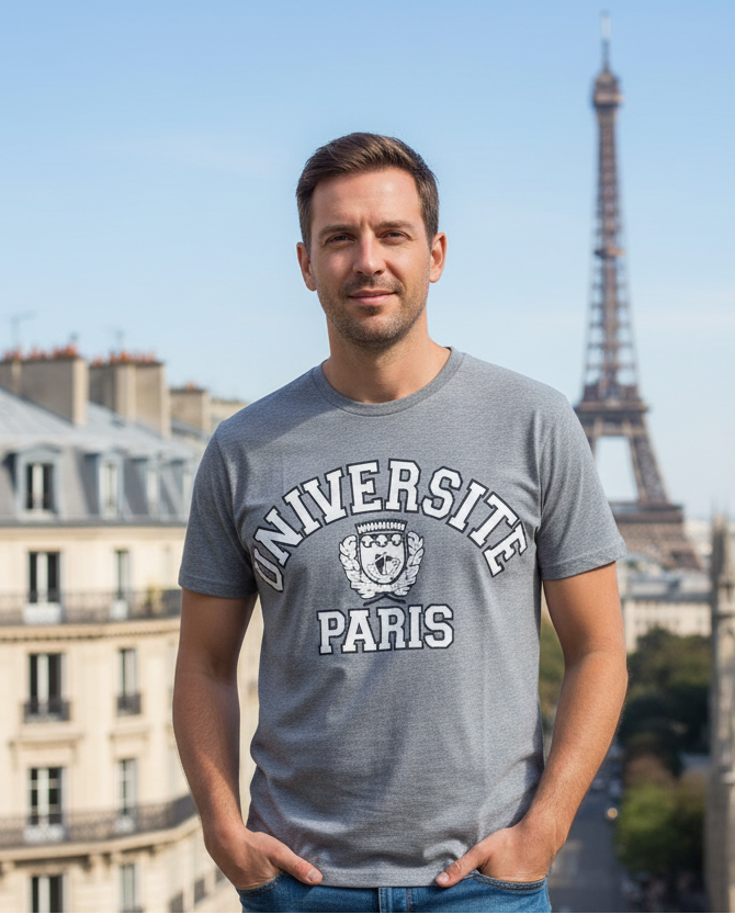 T-shirt universidade de Paris cinzento