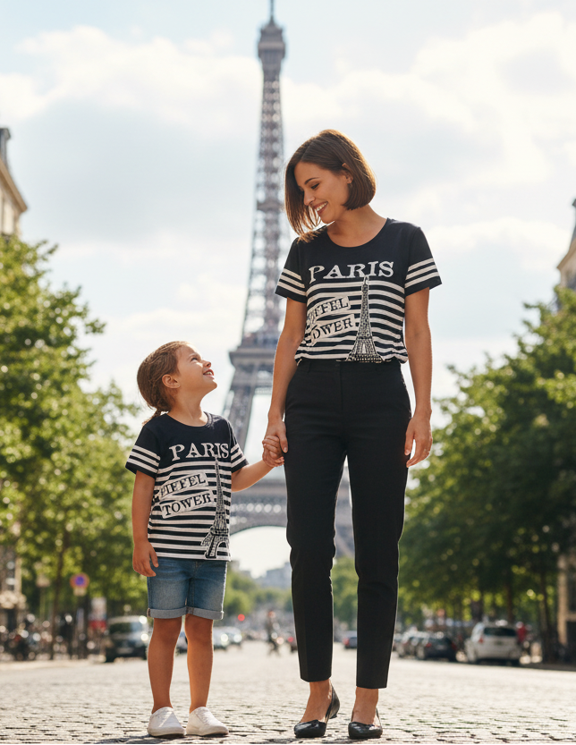 T-shirt azul marinho Torre Eiffel Paris