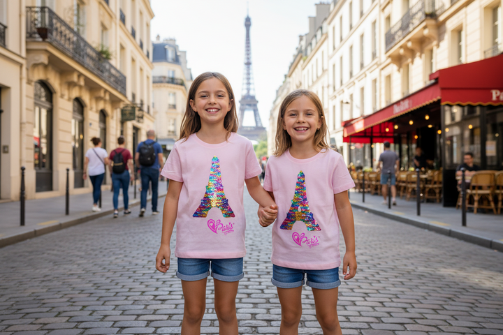 T-shirt Torre Eiffel com lantejoulas reversíveis
