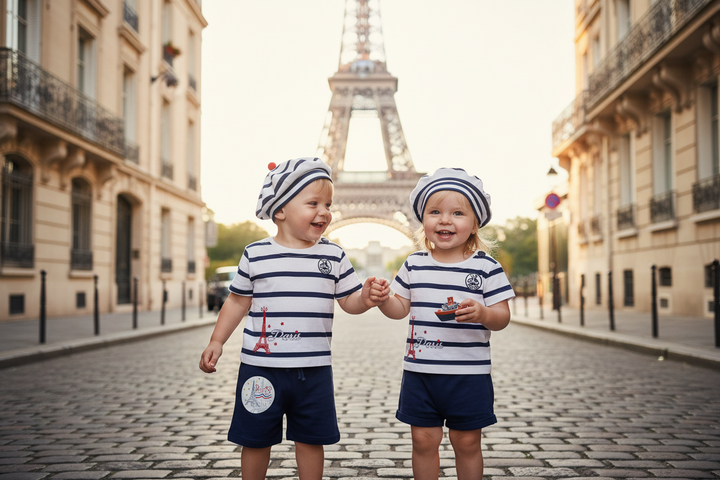 T-shirt Torre Eiffel Paris com boina e calção