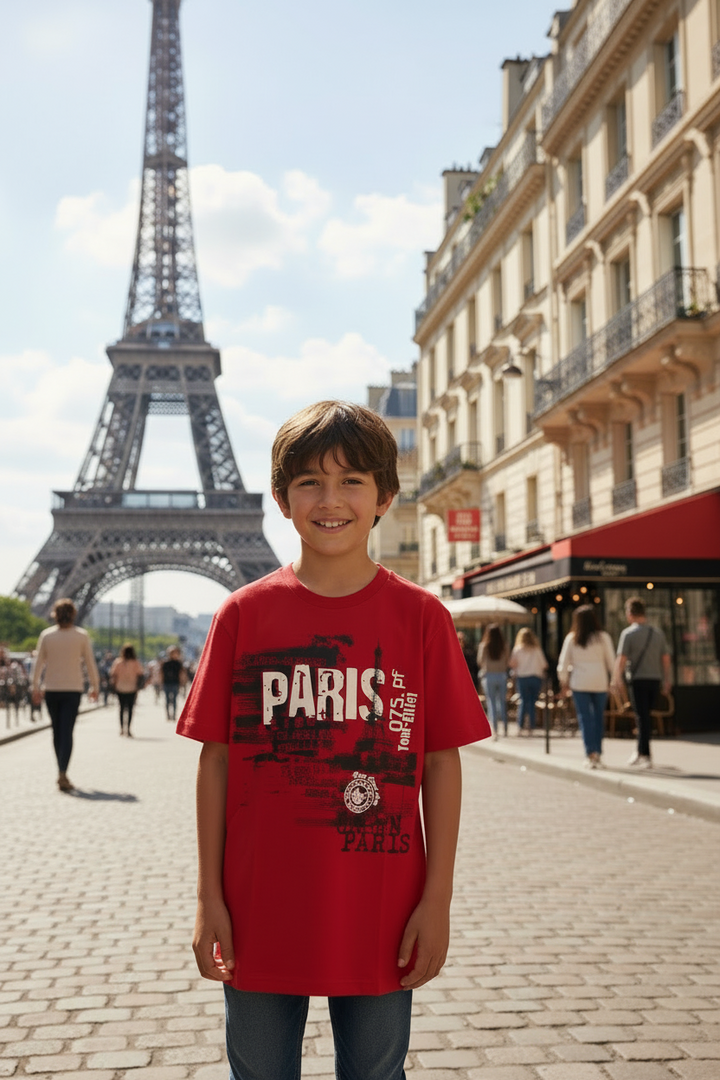 T-shirt Torre Eiffel 75 França vermelho